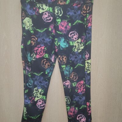 Women's Old Navy Colorful Florescent Floral Capri Stretch Leggings Size XXL